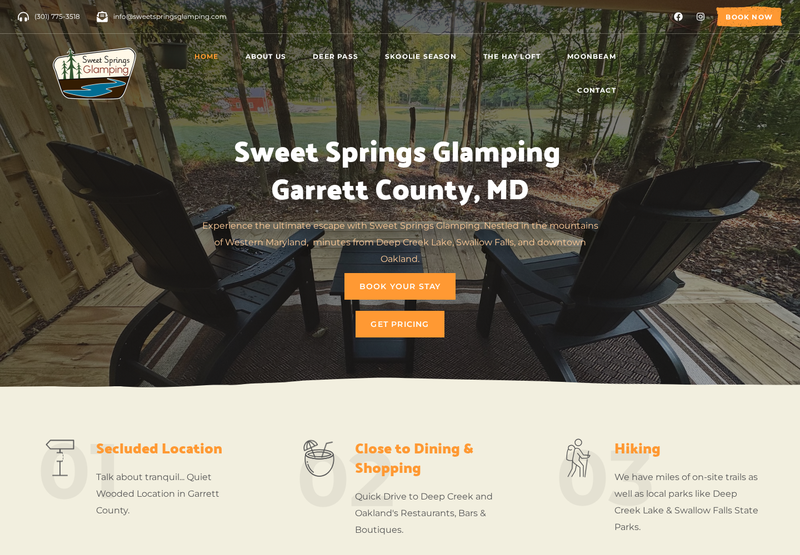 Sweet Springs Glamping website